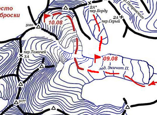 Исправленная карта с нанесенным маршрутом группы.